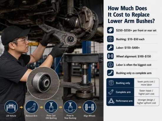cost to replace rubber bushings includes labor alignment and warranty