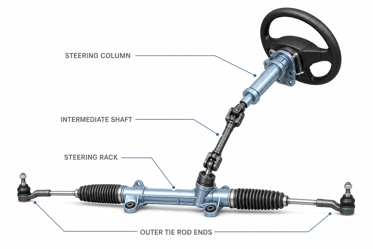 tie rod end and rack end position in steering linkage